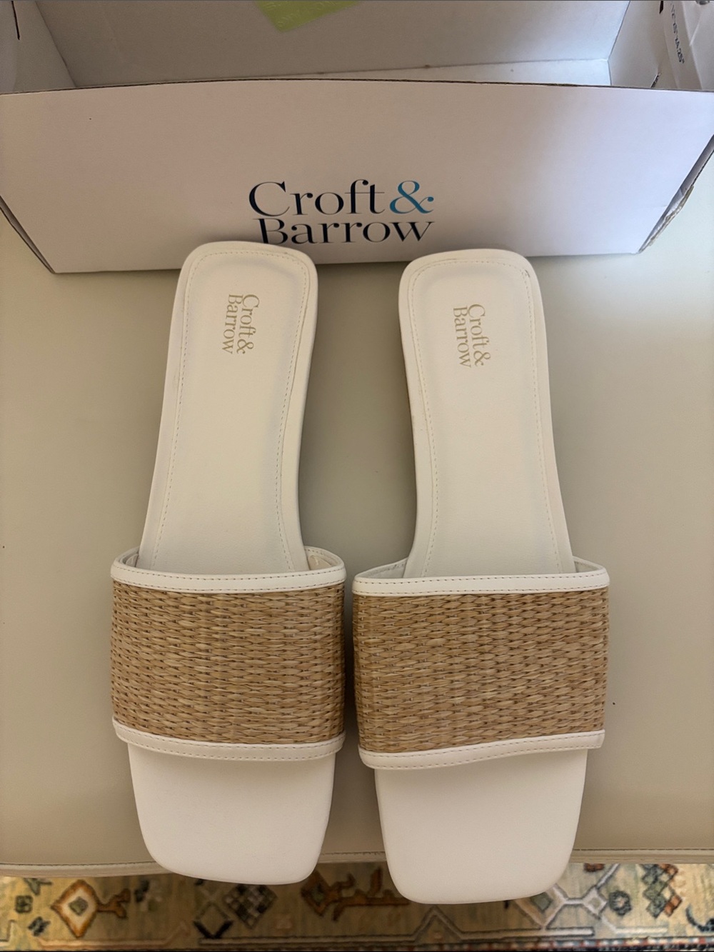 croft & barrow White Raffia-Trim Slide Mules